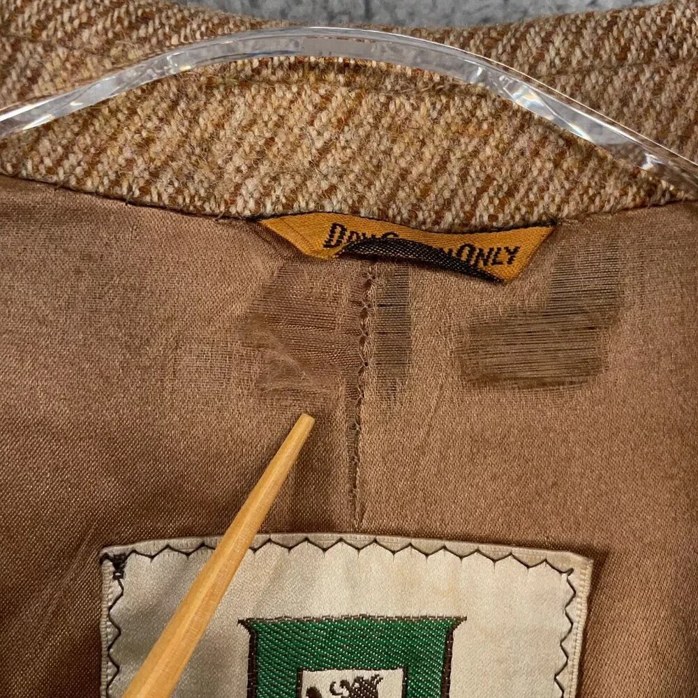 Vintage Grenadier Mens 40 Wool Tweed Single Breasted Over Coat Tan Brown Mad Men - Picture 10 of 16